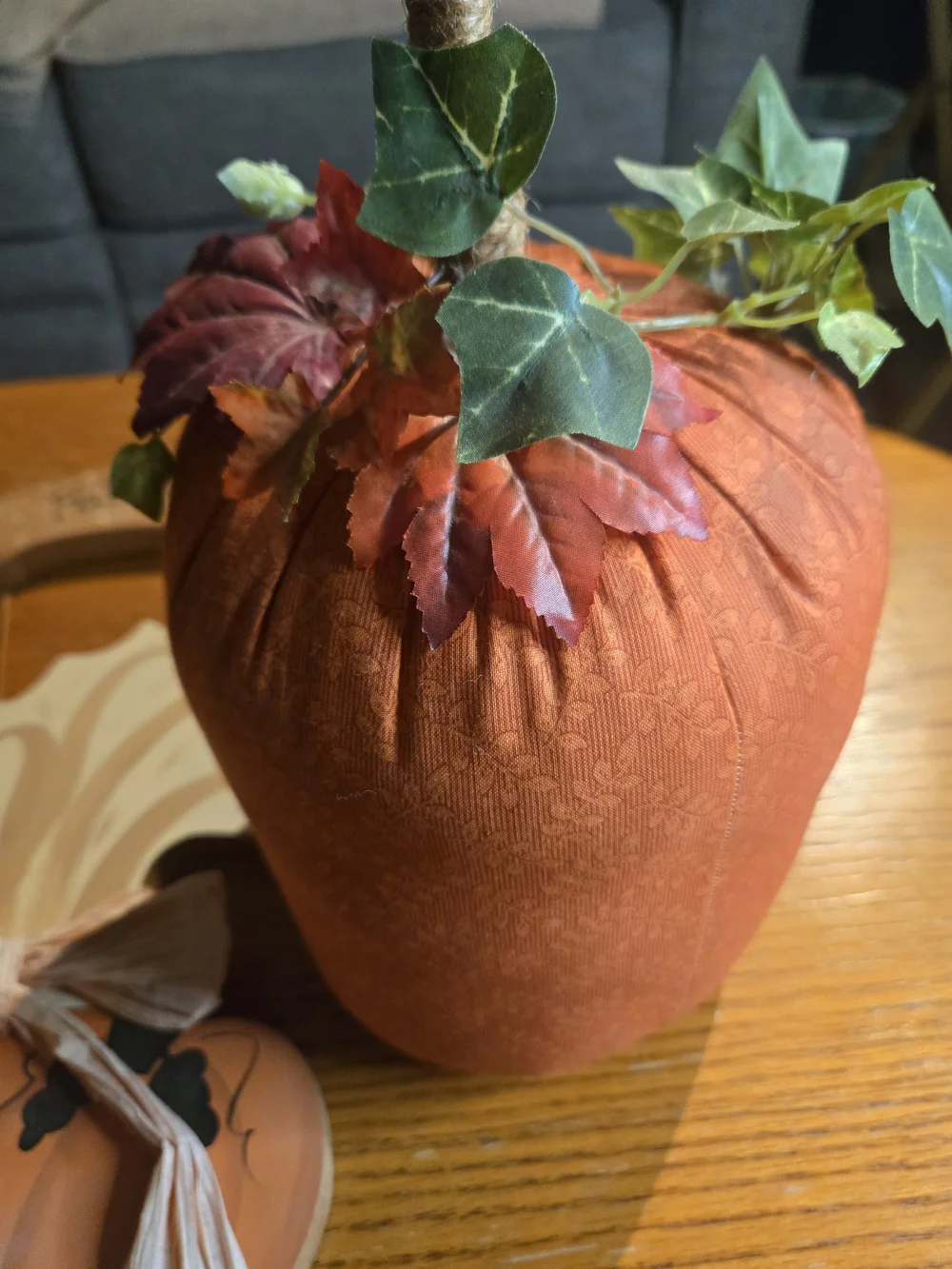 Fall Greeting Pumpkin Door Hanger And Fabric Pumpkins Home Decor